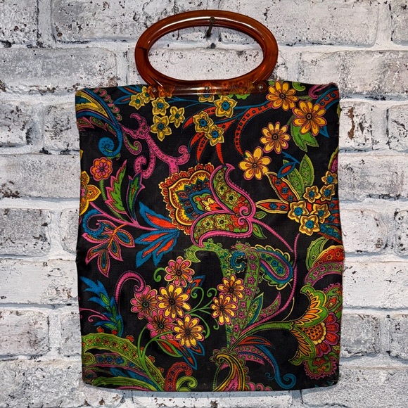 60s Paisley Folding Tote Bag with Lucite Handle by Lady Pride - Picture 2 of 11